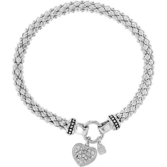 Nine West Jewelry - ✨ Nine West Stretch Bracelet Women Silver Silvertone Crystal Pave Heart Jewelry